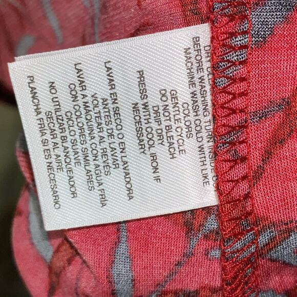 Evan Picone Black Label Red Black Floral Gathered Waist Long Sleeve Dress Sz XL - Picture 11 of 12